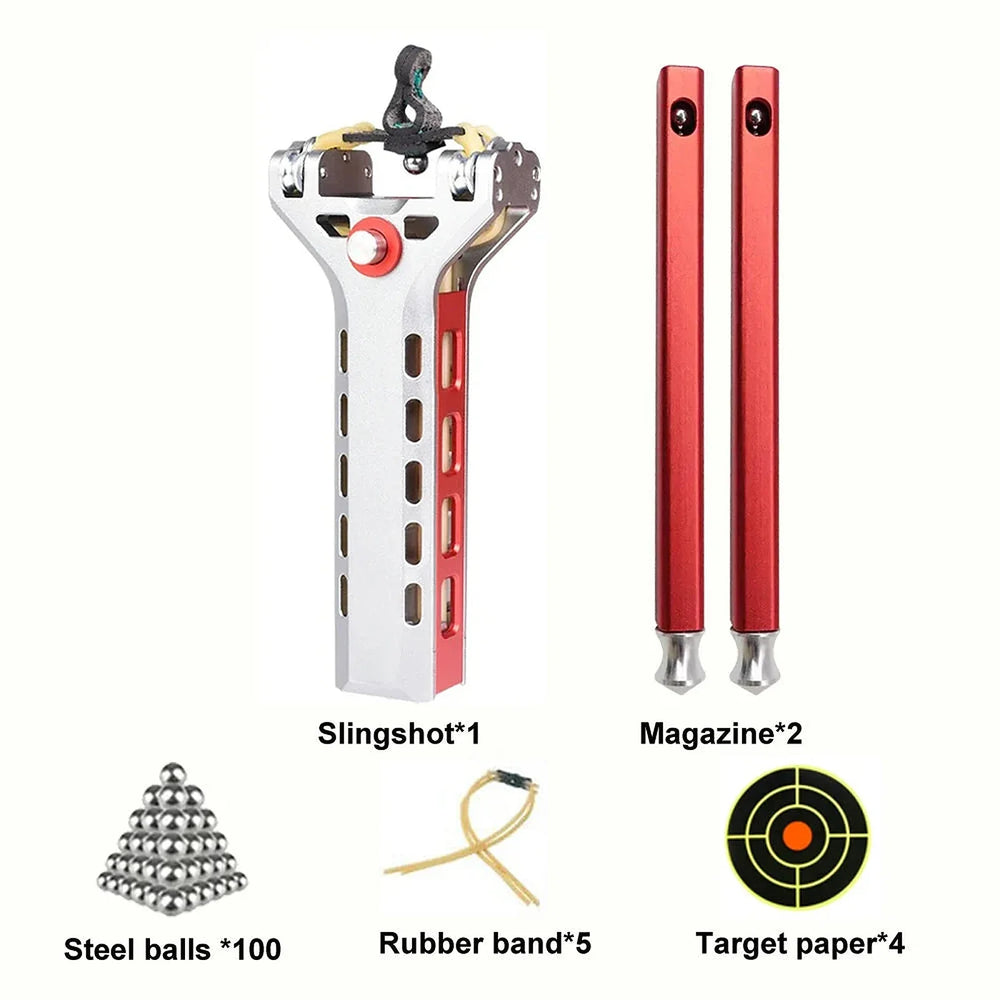 Pro kit automatic slingshot with two magazines, 100 steel balls and five rubber bands