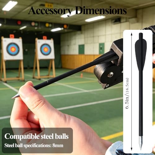 Folding slingshot ammunition: 6.5 in arrows and compatible 8 mm steel balls
