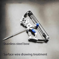 Wire-drawn stainless steel finish on the palm-size mini crossbow