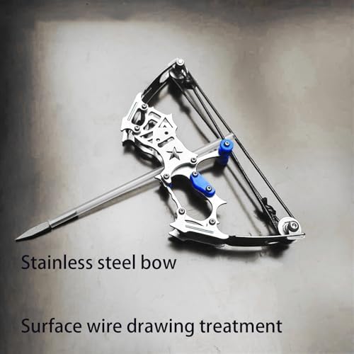 Wire-drawn stainless steel finish on the palm-size mini crossbow