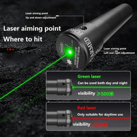 Slingshot rifle laser sight comparison: green laser rated day and night, red laser daytime only