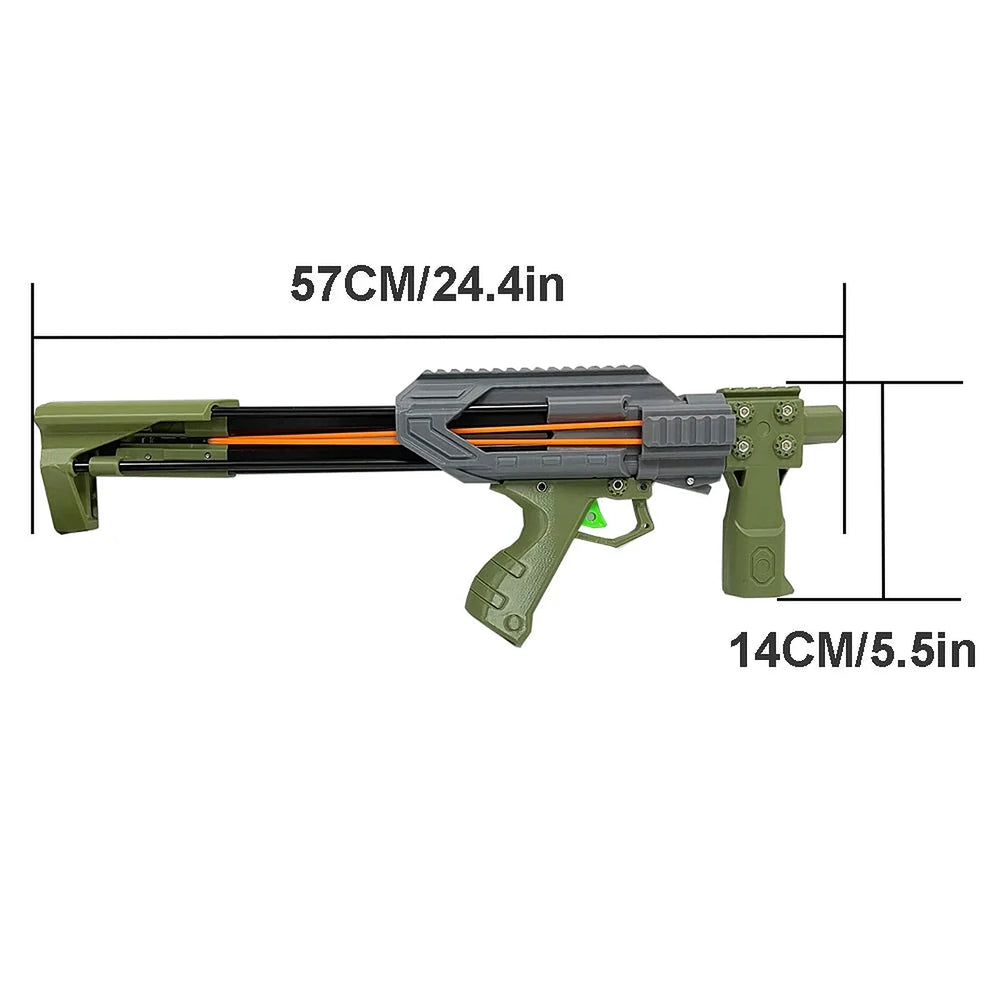 Slingshot rifle dimensions diagram: 57 cm / 24.4 in long by 14 cm / 5.5 in high