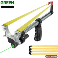 Green laser variant of the telescopic slingshot rifle with three spare bands